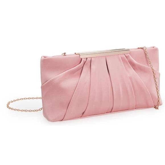 Clutch Evening Bag Elegant Pleated Satin Formal Handbag Simple Classy Purse - Picture 4 of 7